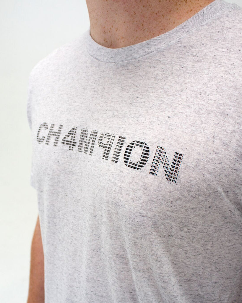 t. Weeyn CHAMPION (CH4M9ION) binary code men's grey short sleeve t-shirt