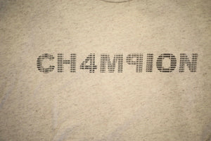 t. Weeyn CHAMPION (CH4M9ION) binary code women's oatmeal short sleeve t-shirt closeup