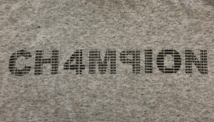 t. Weeyn CHAMPION (CH4M9ION) binary code unisex  grey short sleeve t-shirt design