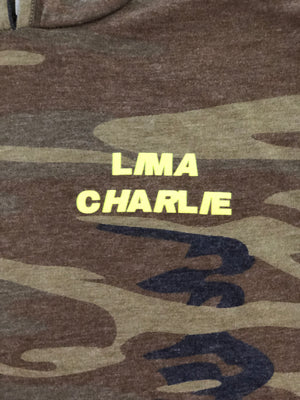 t. Weeyn Lima Charlie neon sweatshirt design closeup