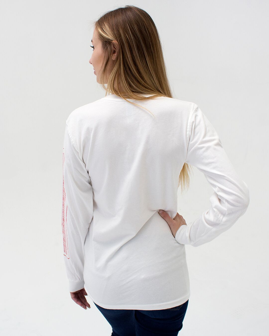 t. Weeyn Heart on sleeve binary code women's shirt back view