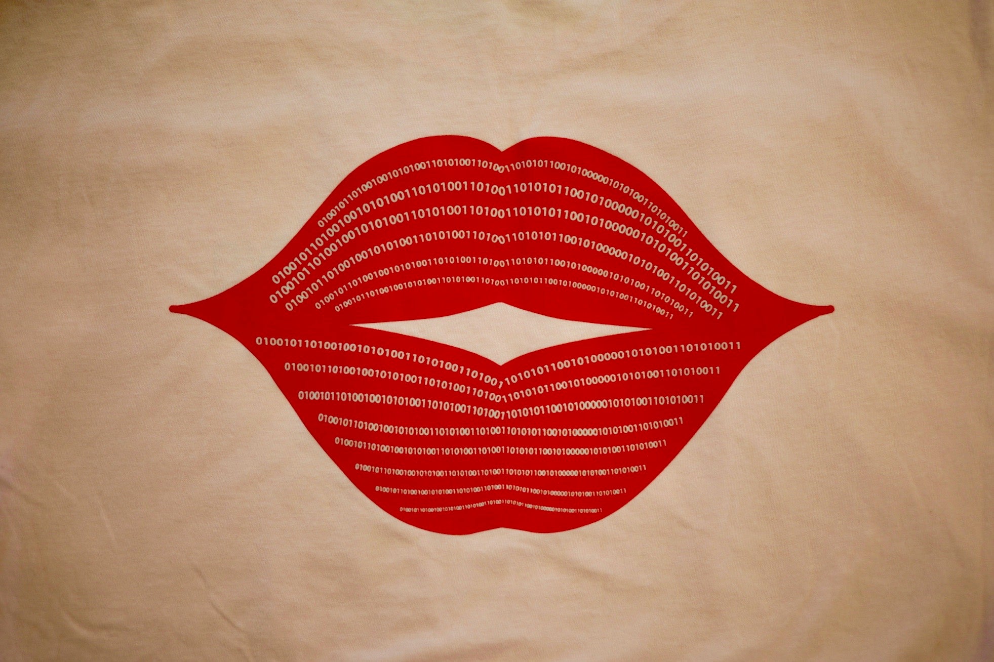 t. Weeyn Kiss My Ass binary code red lips women's t shirt closeup