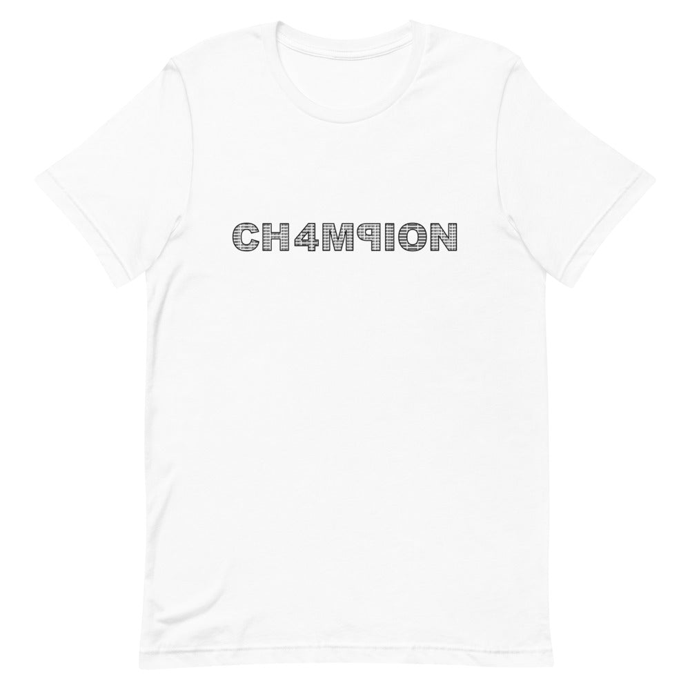 t. Weeyn CHAMPION (CH4M9ION) binary code men and women's white short sleeve t-shirt
